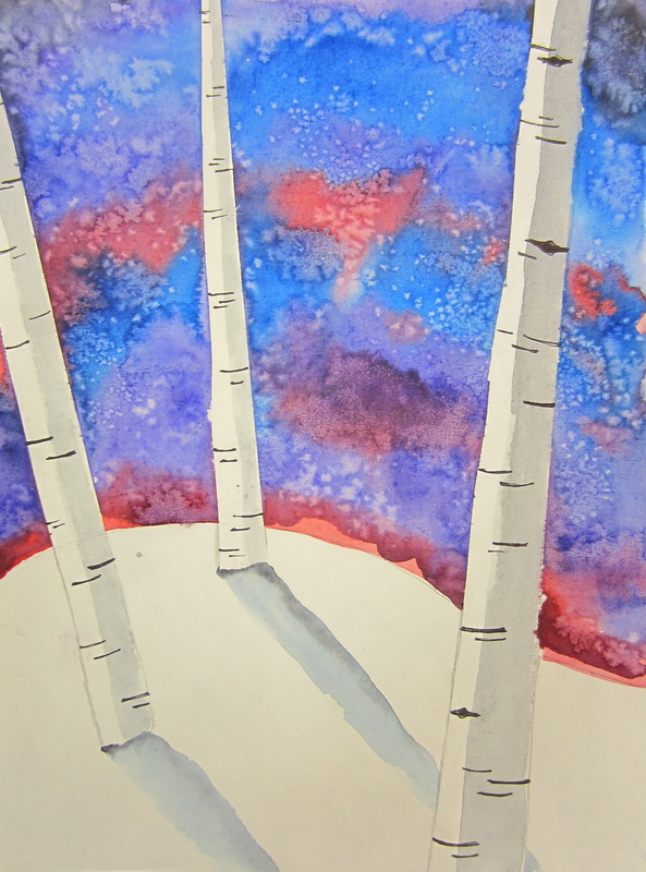 Testy yet trying: Tape Resist Watercolor Trees - with Salt Effect